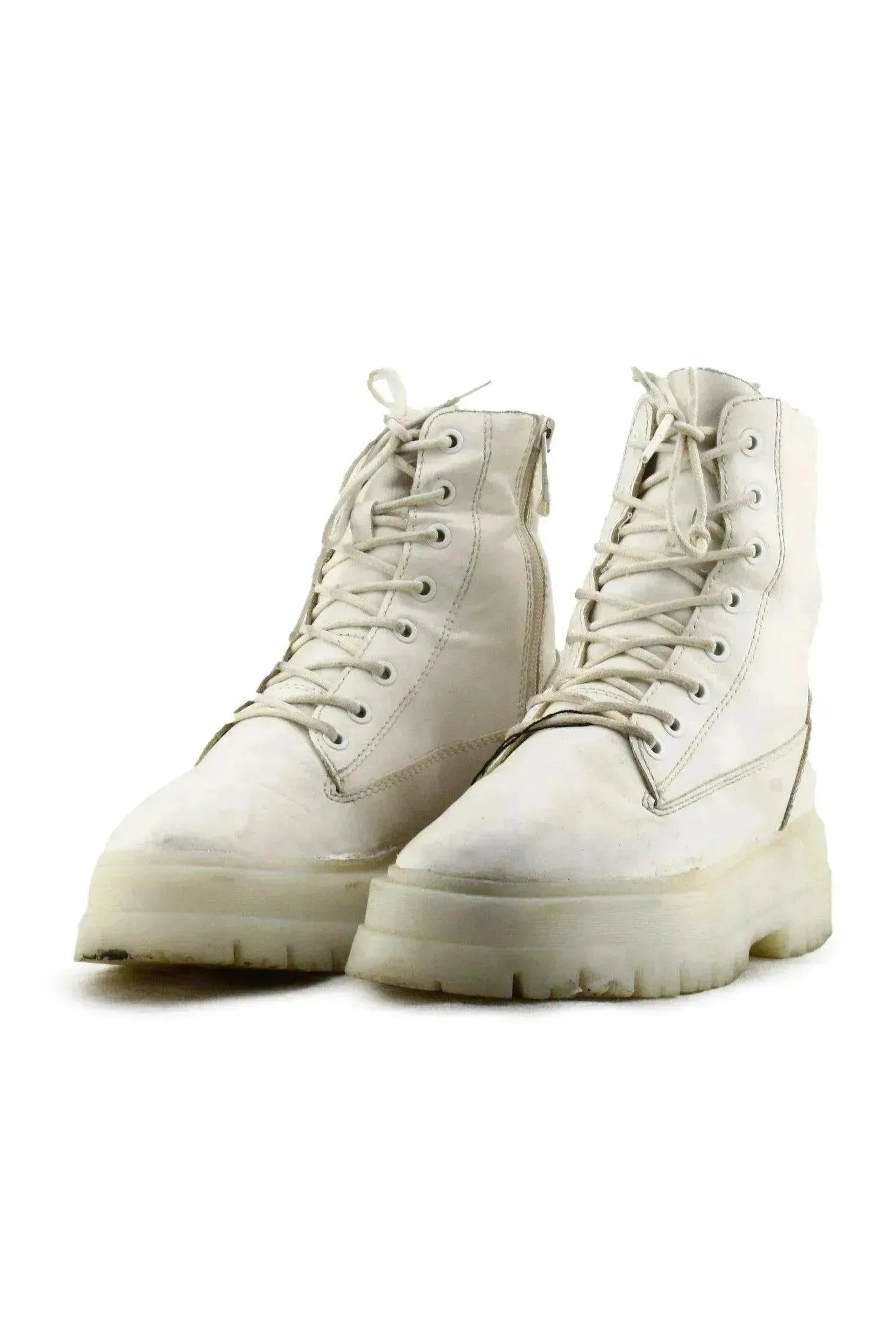 Stradivarius Zipper Laces Combat Ankle Boots | 100% Authentic Leather - sundaybazar