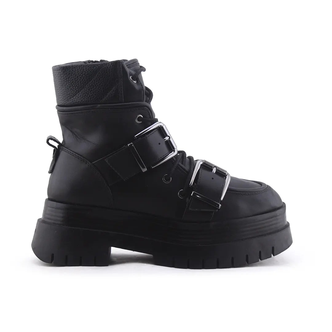 Bershka Zipper Lace Up Buckle Strap Ankle Boot | 100% Authentic Leather