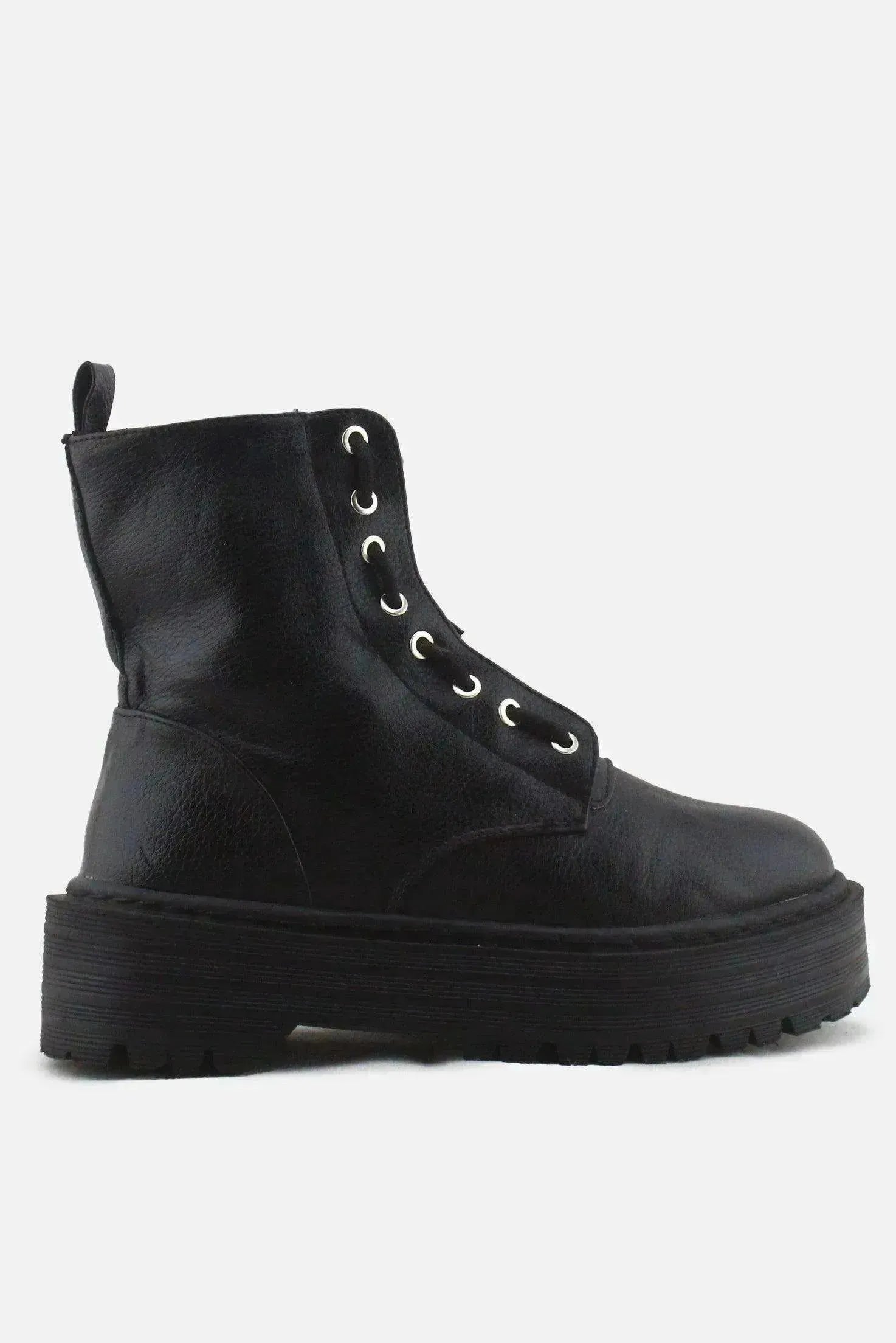 Pull & Bear Zipper Laces Combat Ankle Boots | 100% Authentic Leather - sundaybazar