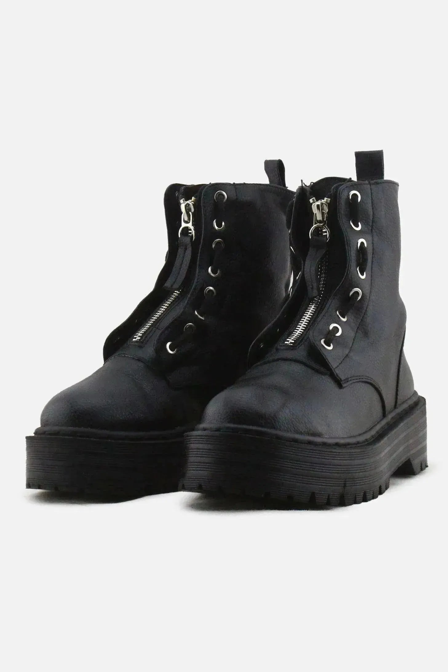 Pull & Bear Zipper Laces Combat Ankle Boots | 100% Authentic Leather - sundaybazar