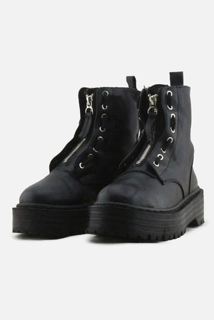 Pull & Bear Zipper Laces Combat Ankle Boots | 100% Authentic Leather - sundaybazar
