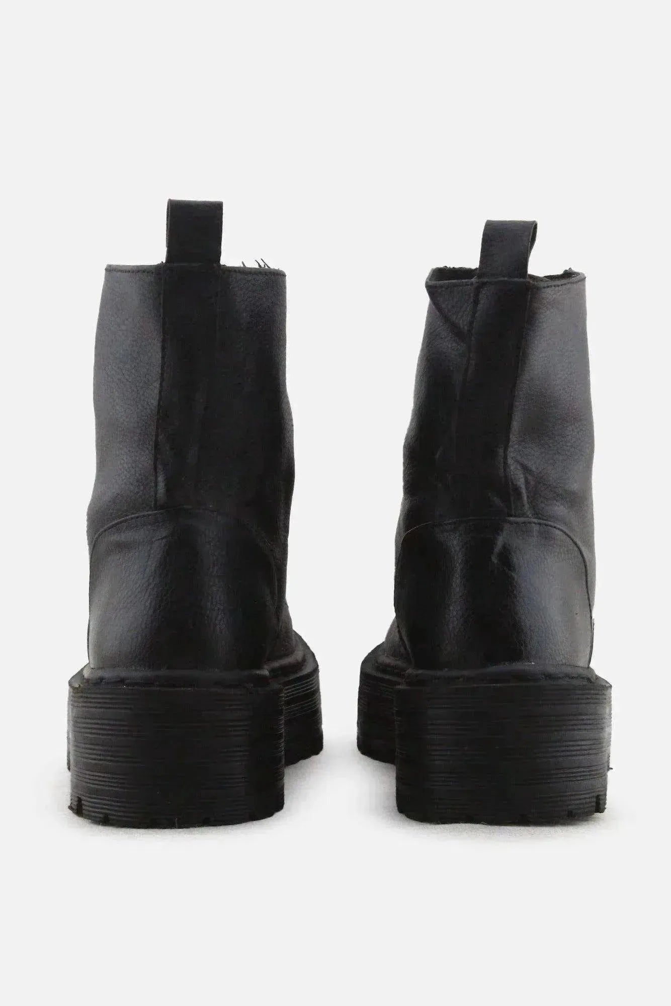 Pull & Bear Zipper Laces Combat Ankle Boots | 100% Authentic Leather - sundaybazar