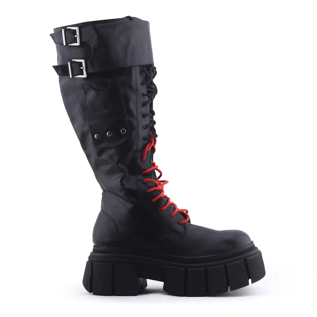 Bershka Zipper Lace Up Buckle Strap Knee High Boot | 100% Authentic Leather