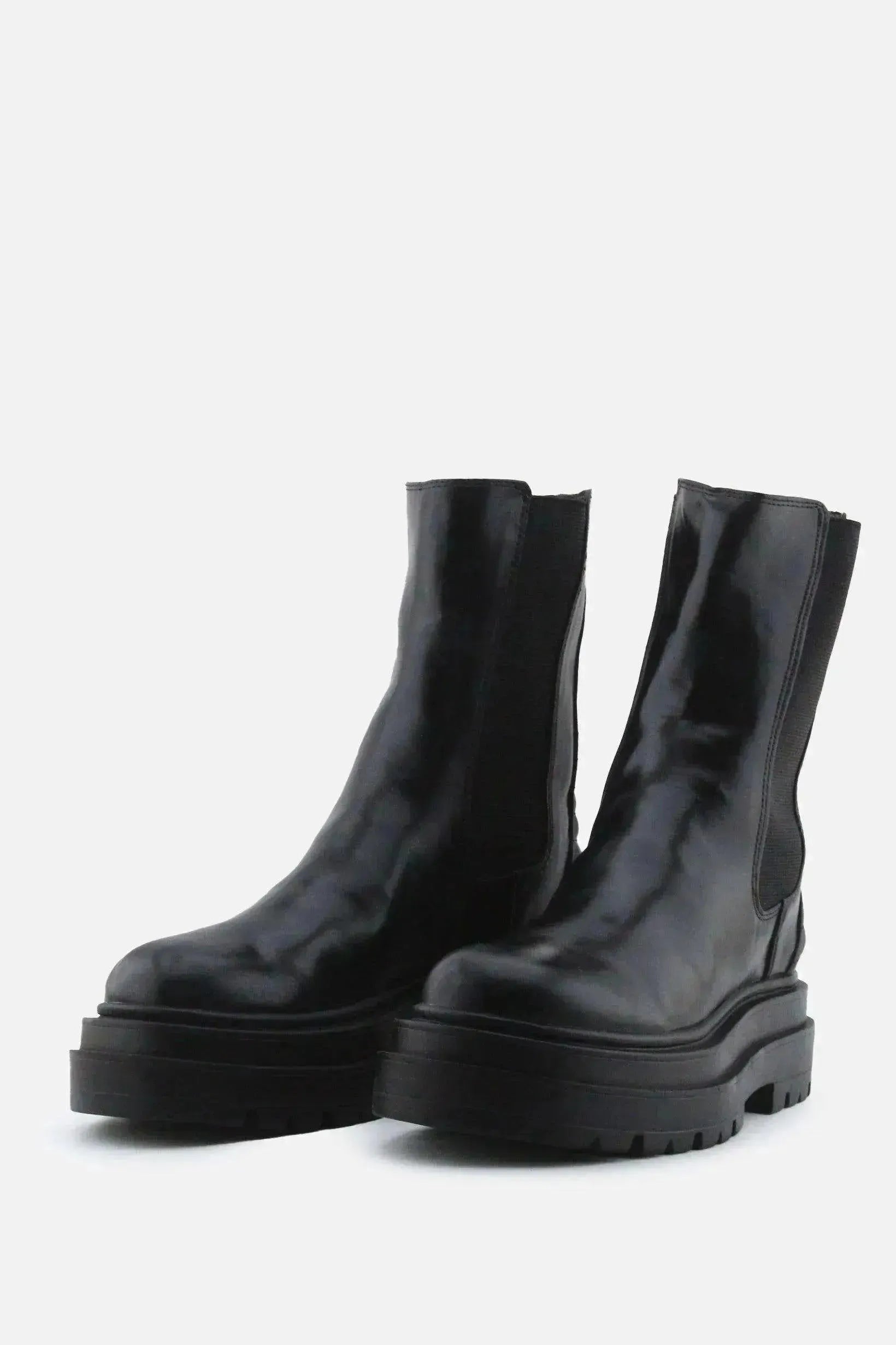 Pull & Bear Stretchable Combat Ankle Boots | 100% Authentic Leather - sundaybazar