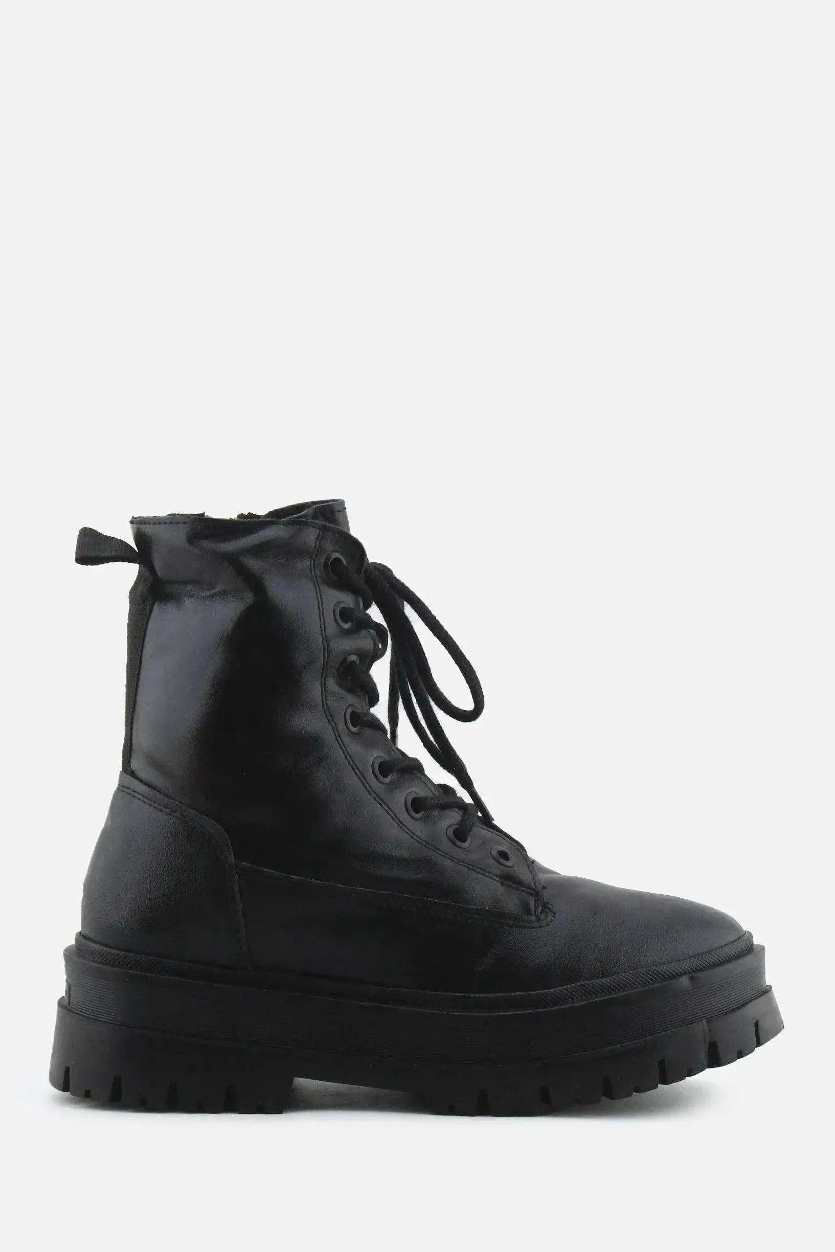 Stradivarius Zipper Laces Combat Ankle Boots | 100% Authentic Leather - sundaybazar