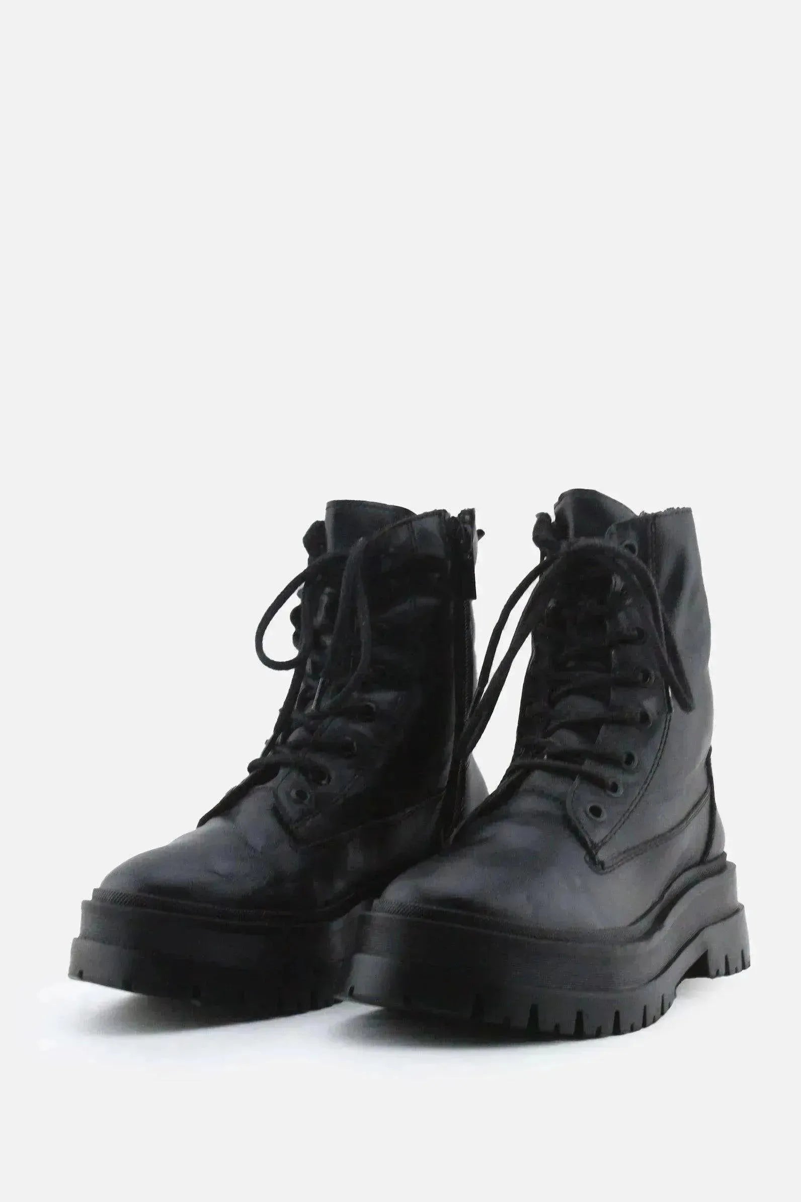 Stradivarius Zipper Laces Combat Ankle Boots | 100% Authentic Leather - sundaybazar