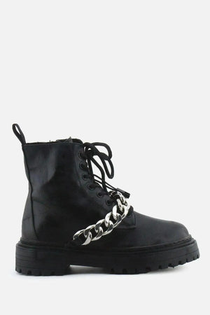 Pull & Bear Zipper Laces Chain Combat Ankle Boots | 100% Authentic Leather - sundaybazar