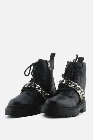 Pull & Bear Zipper Laces Chain Combat Ankle Boots | 100% Authentic Leather - sundaybazar