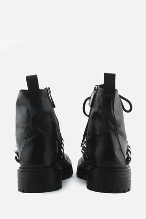 Pull & Bear Zipper Laces Chain Combat Ankle Boots | 100% Authentic Leather - sundaybazar