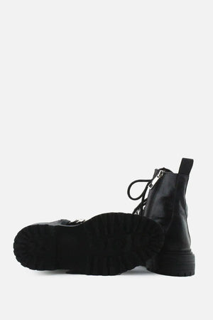 Pull & Bear Zipper Laces Chain Combat Ankle Boots | 100% Authentic Leather - sundaybazar