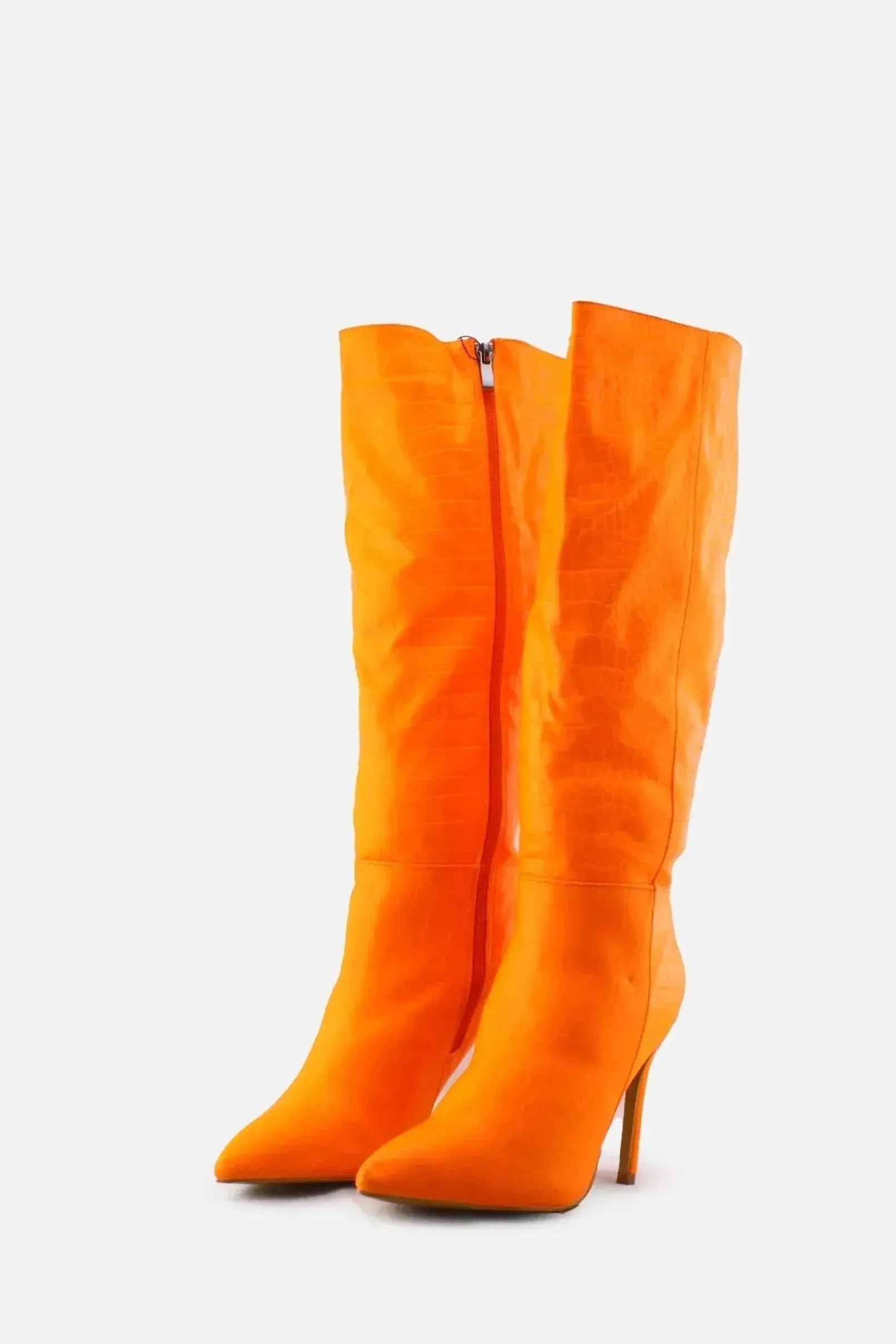 European Brand Zipper Stilettos Knee High Boots | 100% Synthetic Leather