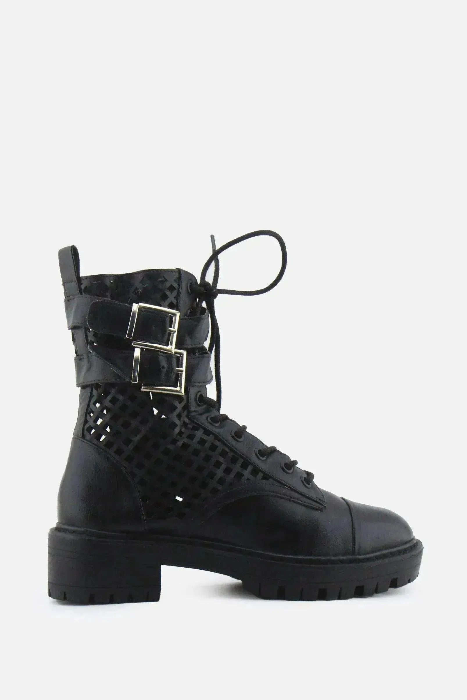 Stradivarius Zipper Laces Buckle Straps Combat Ankle Boots | 100% Authentic Leather - sundaybazar