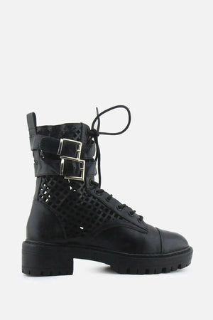Stradivarius Zipper Laces Buckle Straps Combat Ankle Boots | 100% Authentic Leather - sundaybazar