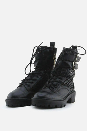 Stradivarius Zipper Laces Buckle Straps Combat Ankle Boots | 100% Authentic Leather - sundaybazar
