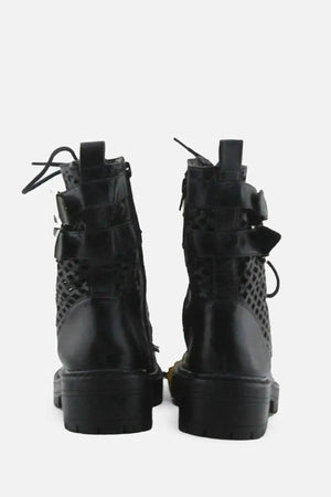 Stradivarius Zipper Laces Buckle Straps Combat Ankle Boots | 100% Authentic Leather - sundaybazar