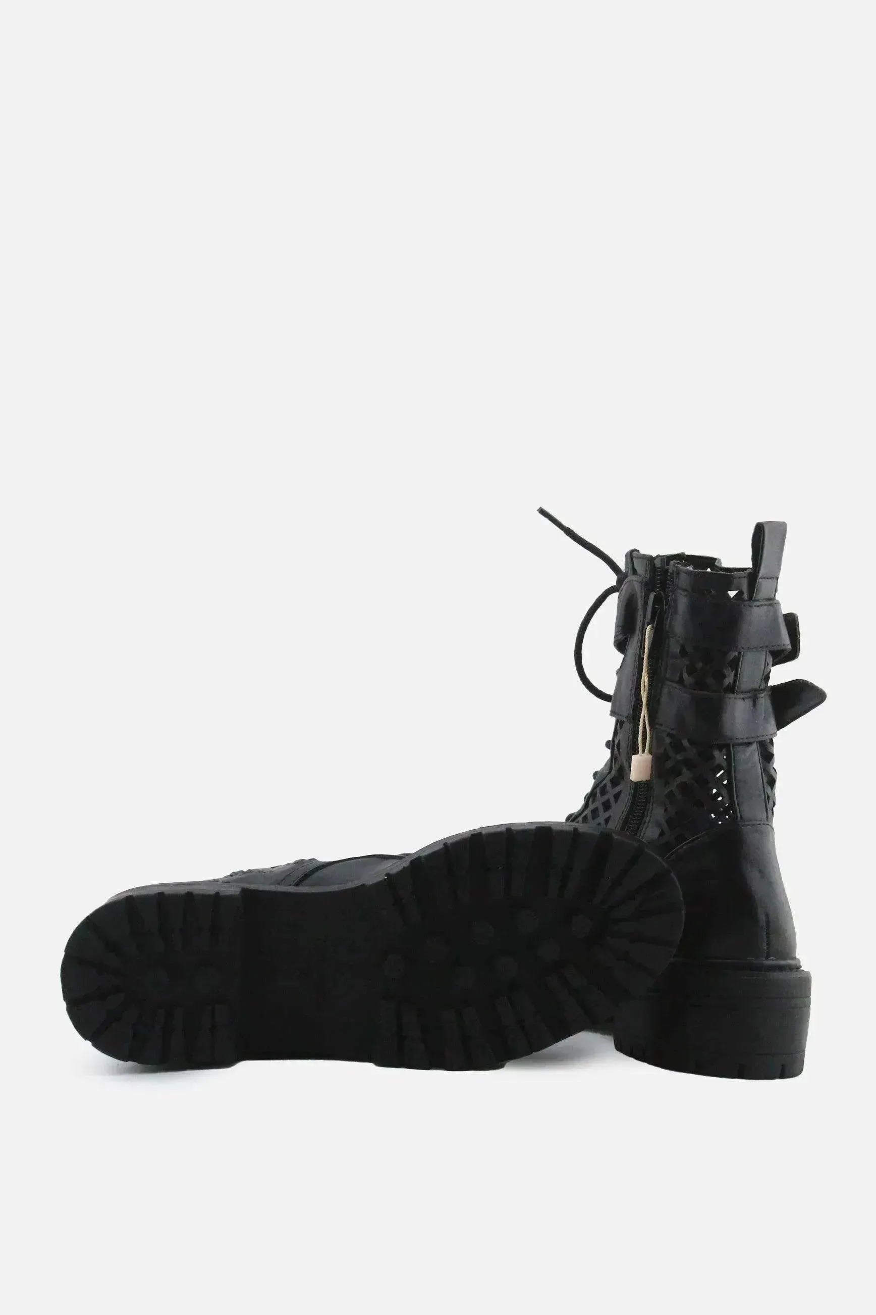 Stradivarius Zipper Laces Buckle Straps Combat Ankle Boots | 100% Authentic Leather - sundaybazar