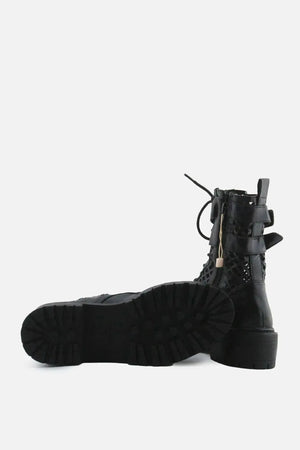 Stradivarius Zipper Laces Buckle Straps Combat Ankle Boots | 100% Authentic Leather - sundaybazar