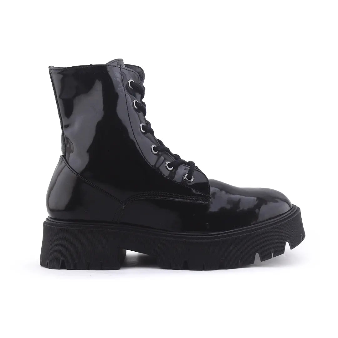 Bershka Zipper Lace Up Patent Ankle Boot