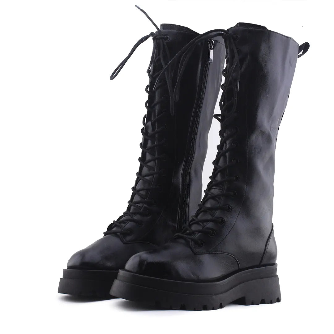 Stradivarius Zipper Lace Up Knee High Boot | 100% Authentic Leather