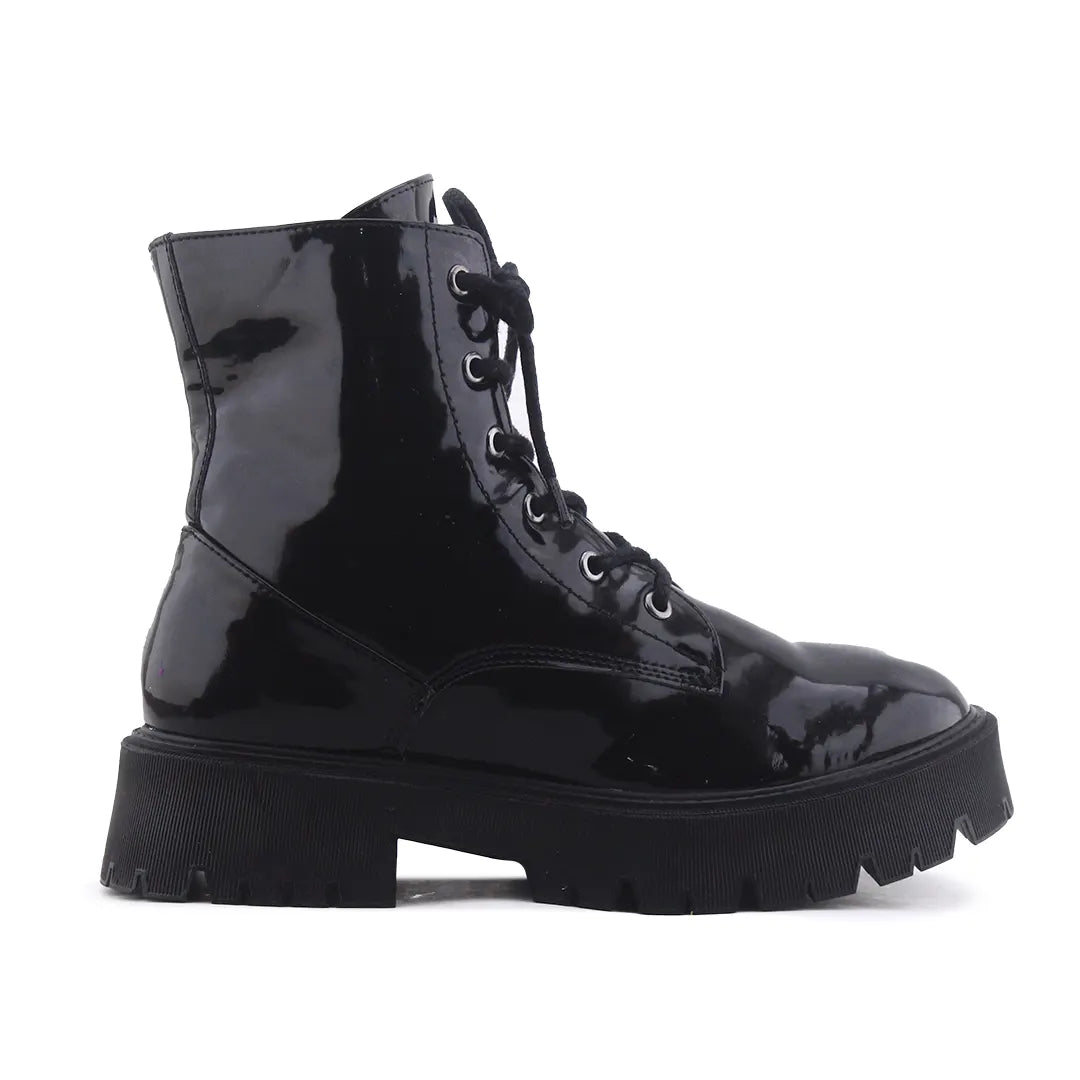 Bershka Zipper Lace Up Patent Ankle Boot