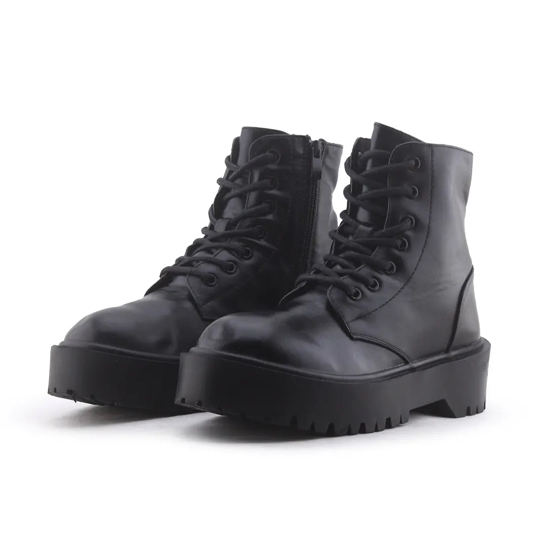 Pull & Bear Zipper Lace Up Ankle Boot | 100% Authentic Leather