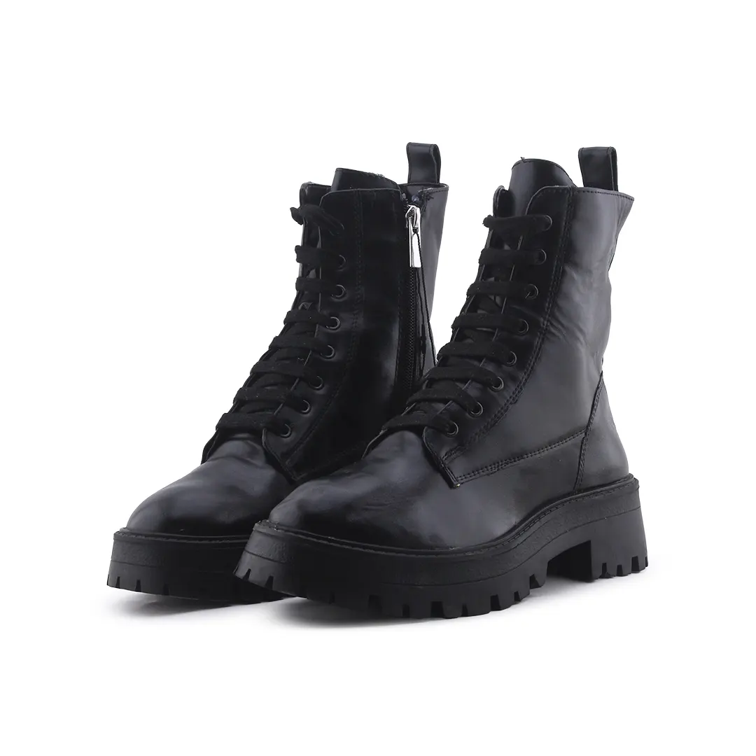 Pull & Bear Zipper Lace Up Ankle Boot | 100% Authentic Leather