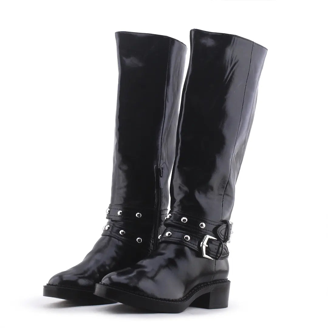 Stradivarius Zipper Buckle Strap Knee High Boots | 100% Authentic Leather