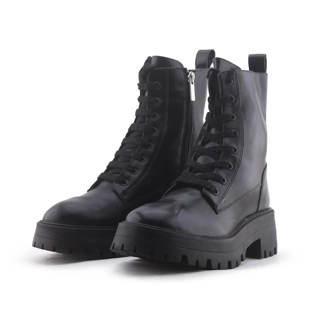 Pull & Bear Zipper Lace Up Ankle Boots | 100% Authentic Leather