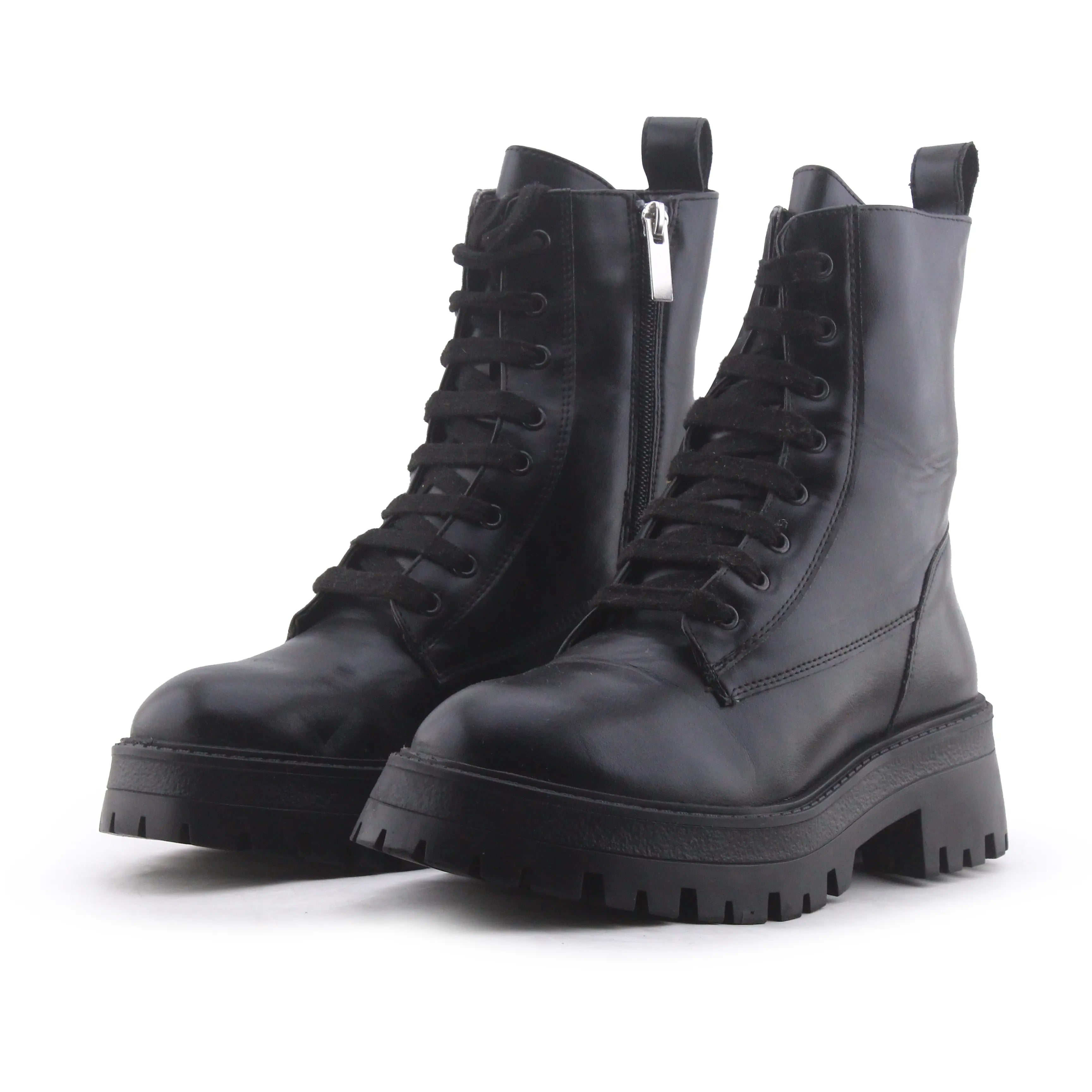 Pull & Bear Zipper Lace Up Ankle Boots | 100% Authentic Leather