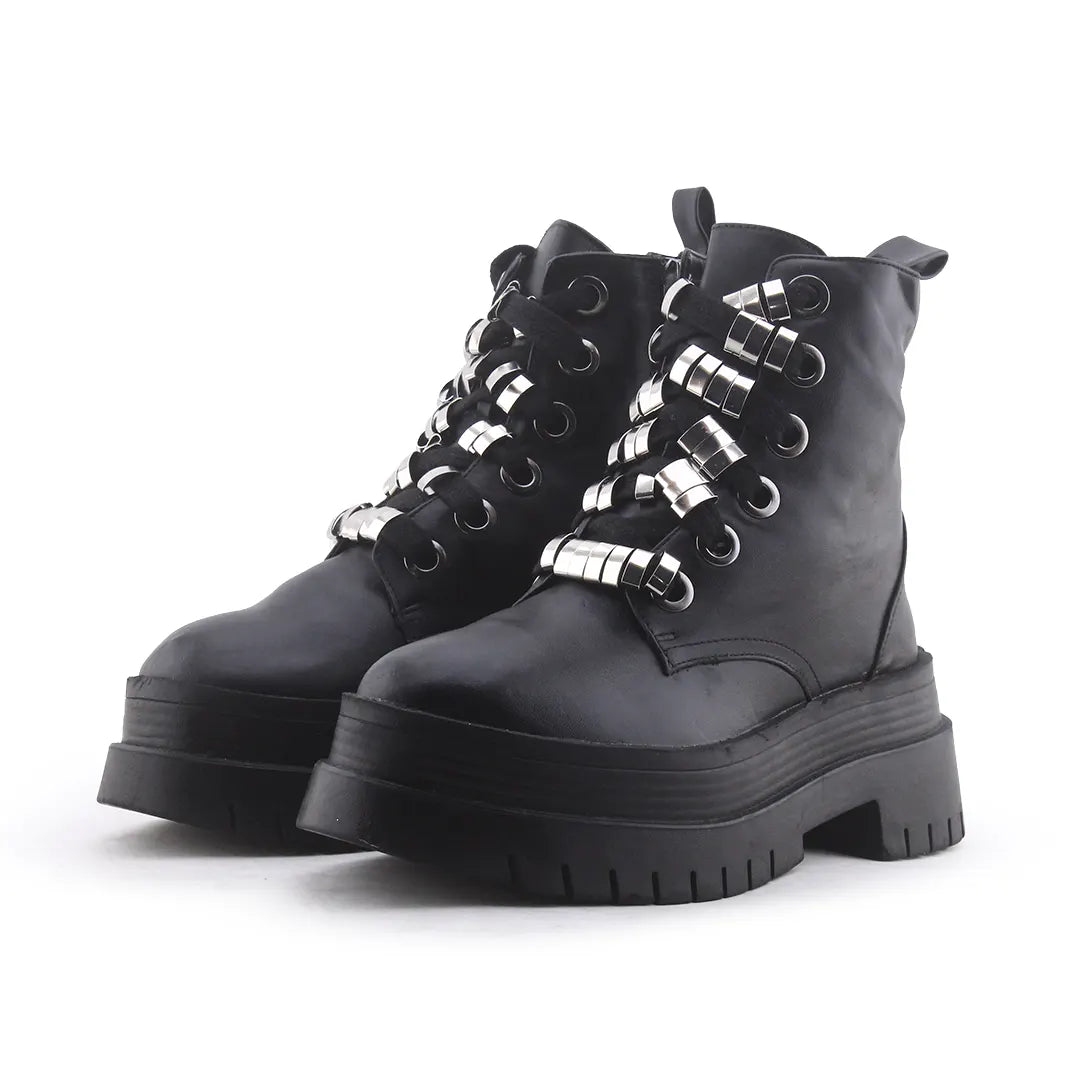 Bershka Zipper Lace Up Ankle Boot | 100% Authentic Leather