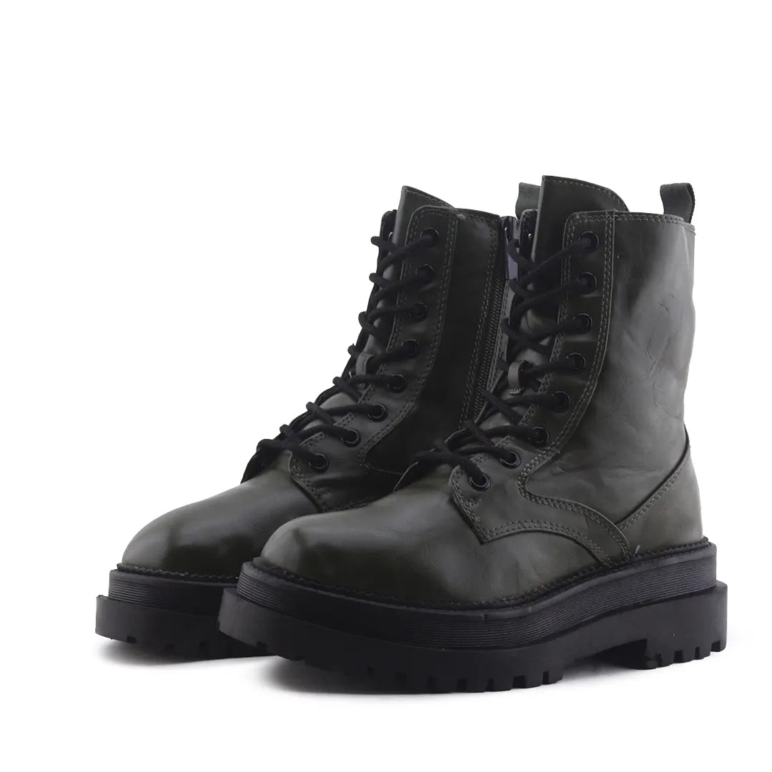 Stradivarius Zipper Lace Up Ankle Boot | 100% Authentic Leather