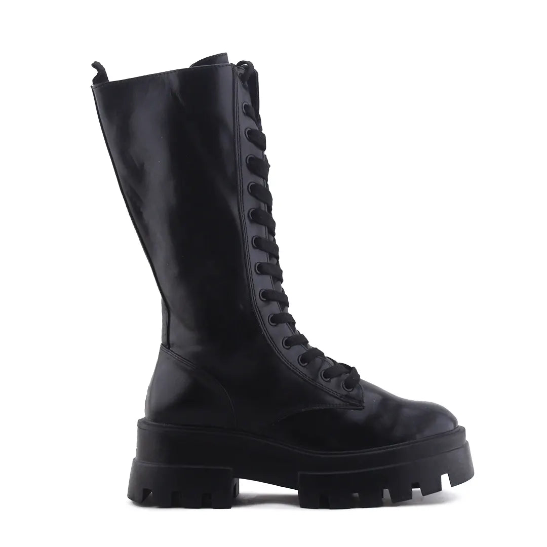 Pull & Bear Zipper Lace Up Knee High Boot | 100% Authentic Leather