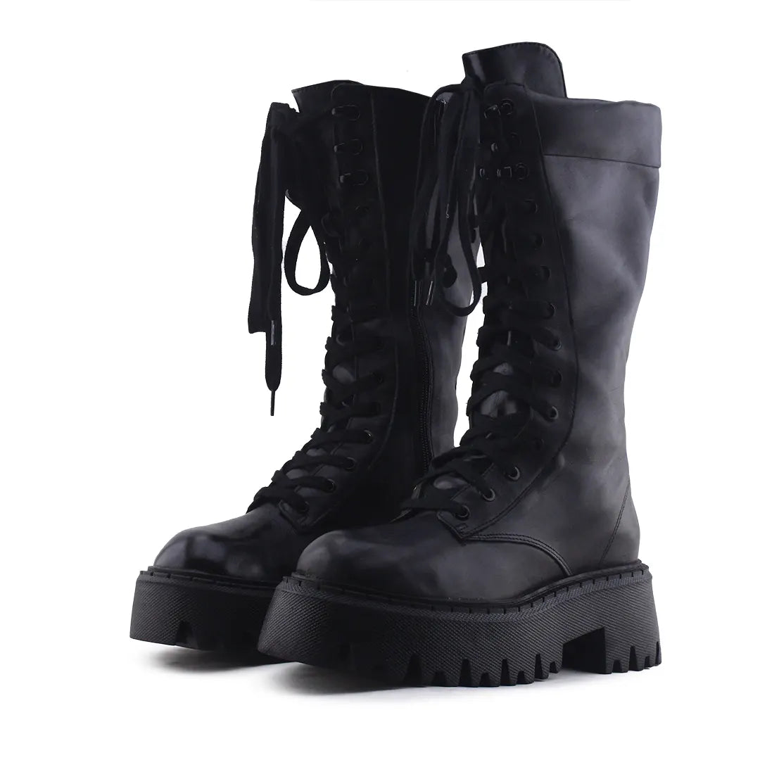 Zara Zipper Lace Up Knee High Boot | 100% Authentic Leather