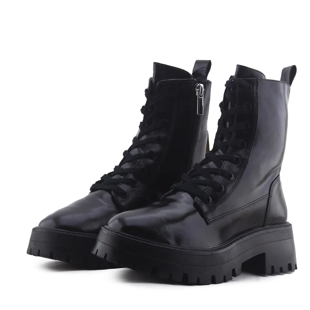 Pull & Bear Zipper Lace Up Ankle Boot | 100% Authentic Leather