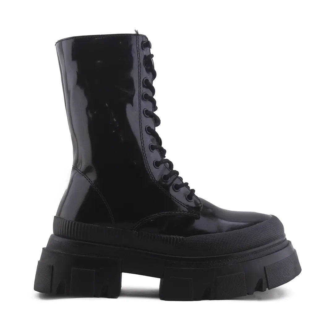 Bershka Zipper Lace Up Patent Ankle Boot