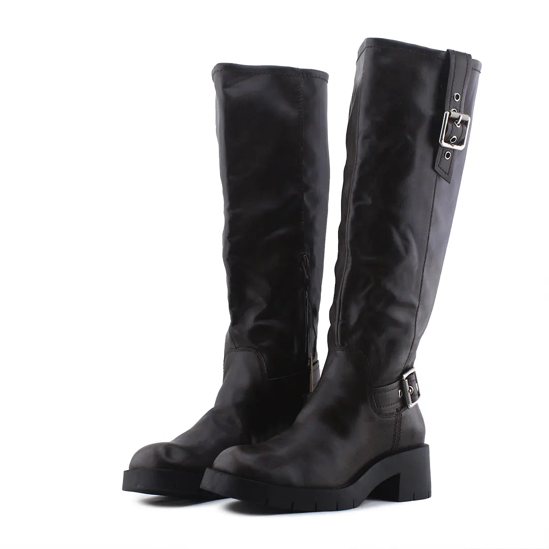 Zara Zipper Buckle Strap Knee High Boot | 100% Authentic Leather