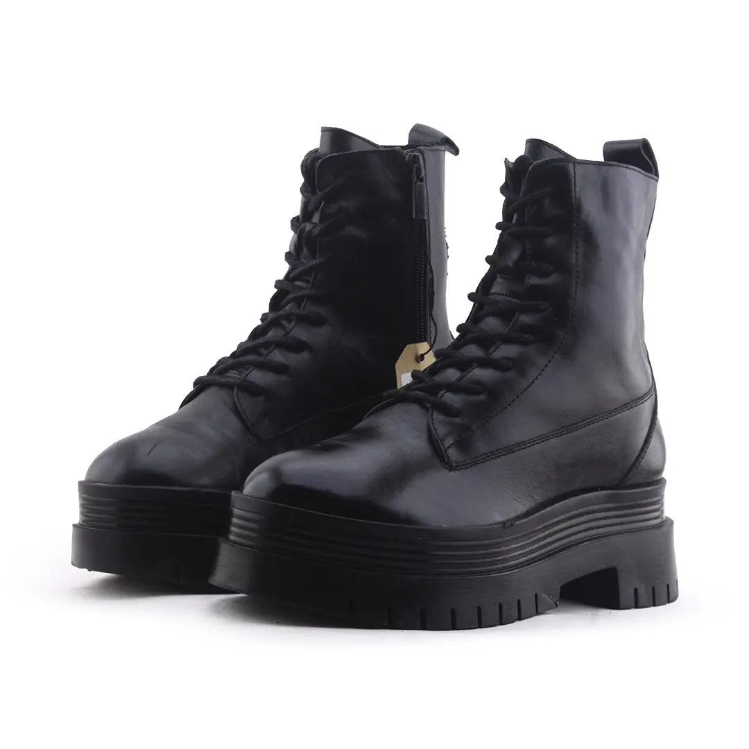 Bershka Zipper Lace Up Ankle Boot | 100% Authentic Leather