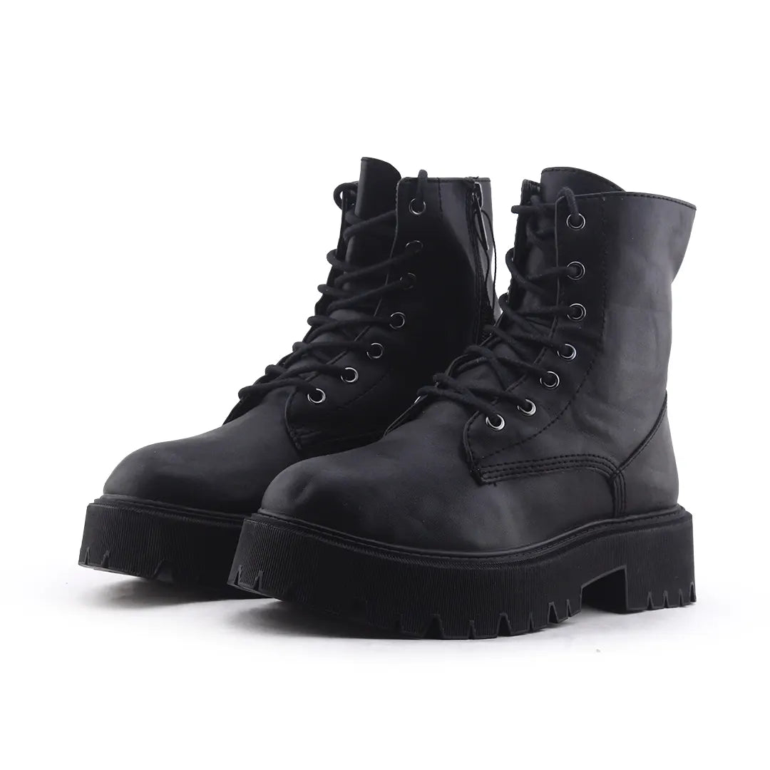 Bershka Zipper Lace Up Ankle Boot | 100% Authentic Leather