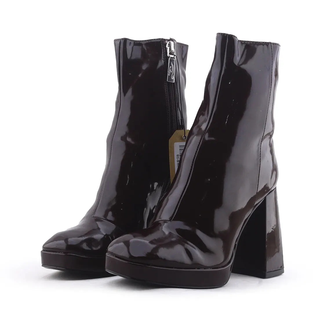 Bershka Zipper Patent Ankle Boots