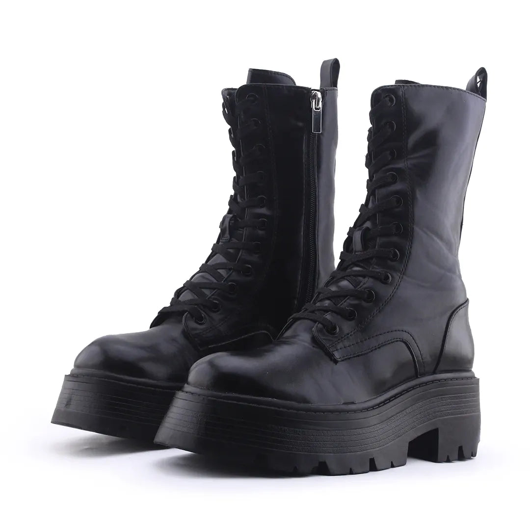 Pull & Bear Zipper Lace Up Ankle Boot | 100% Authentic Leather