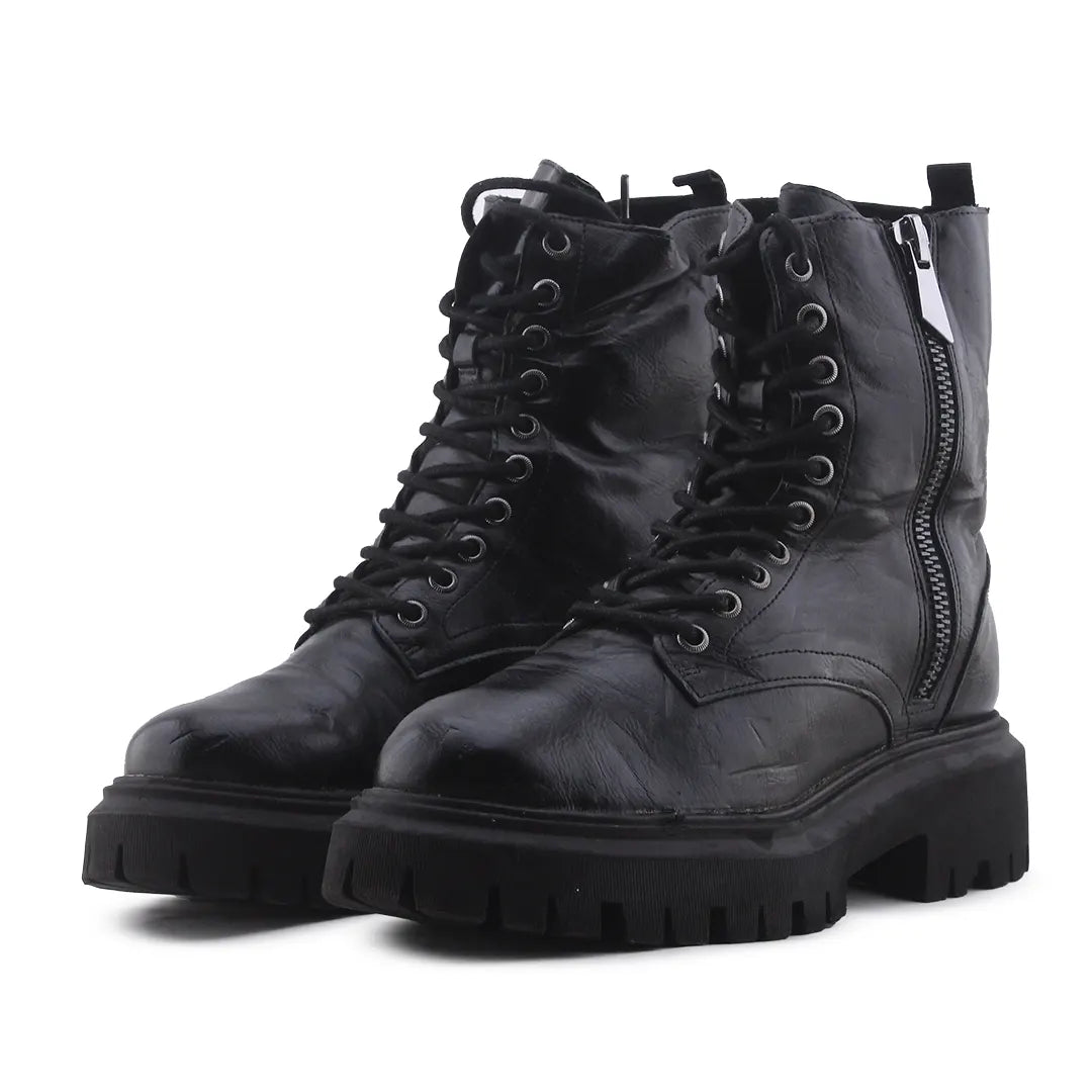 Stradivarius Zipper Lace Up Ankle Boot | 100% Authentic Leather