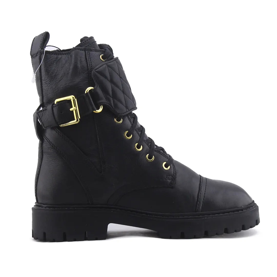 Mango Zipper Buckle Strap Lace Up Ankle Boot | 100% Authentic Leather