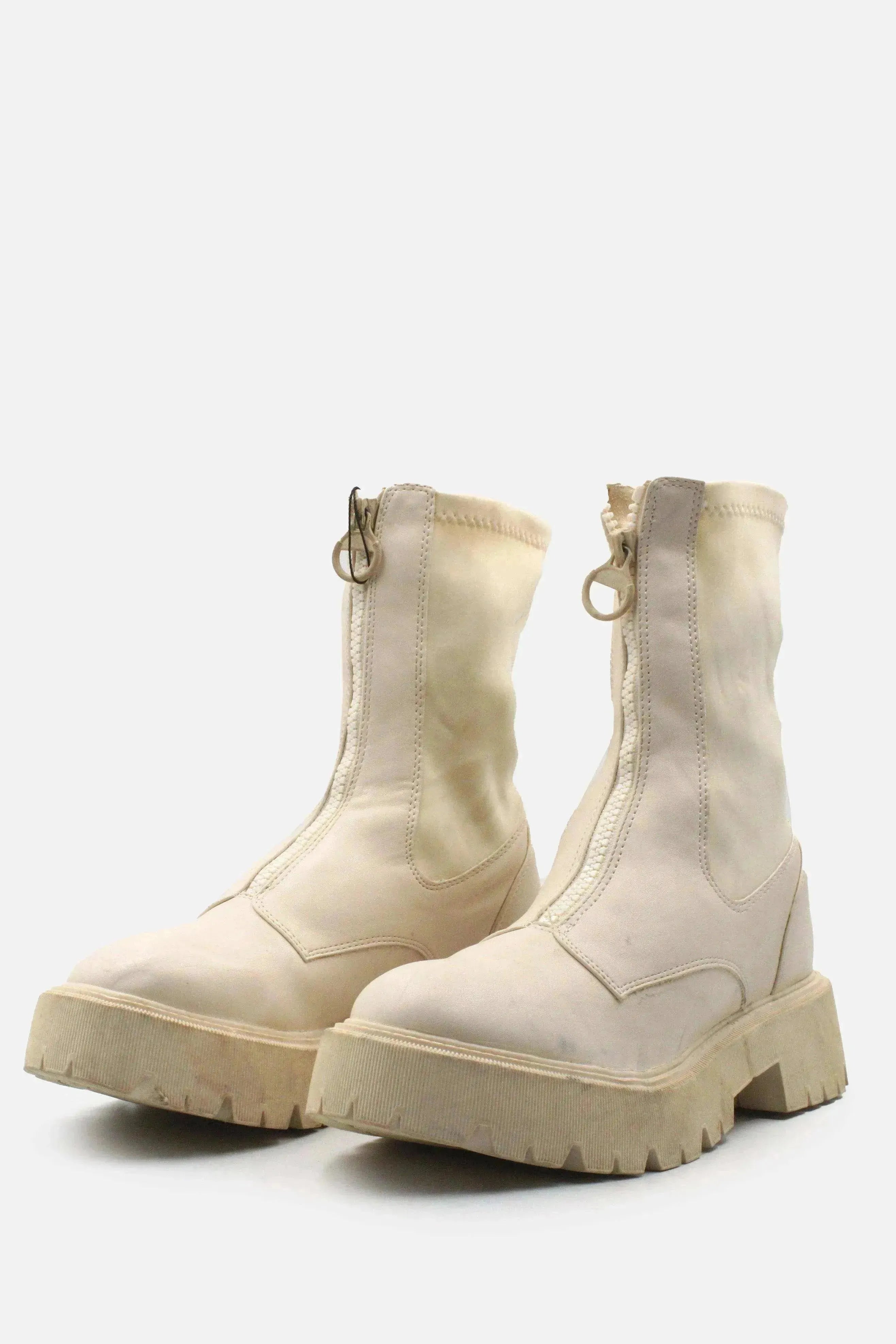 Bershka Zipper Stretchable Combat Ankle Boots | 100% Authentic Leather - sundaybazar