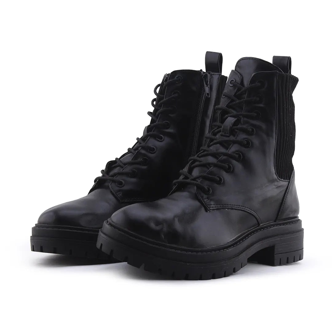 Lefties Stretchable Zipper Lace Up Ankle Boot | 100% Authentic Leather