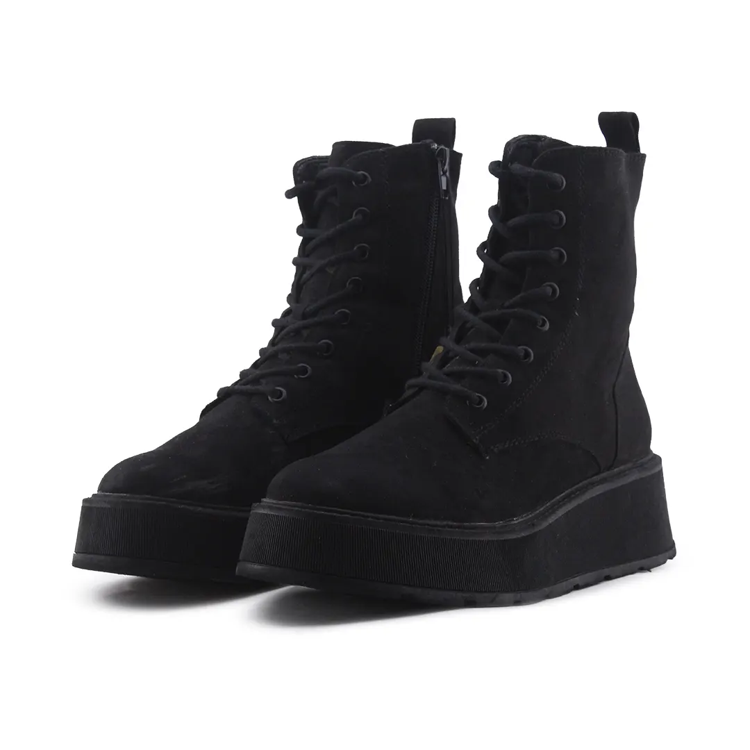 European Brand Zipper Lace Up Suede Ankle Boot