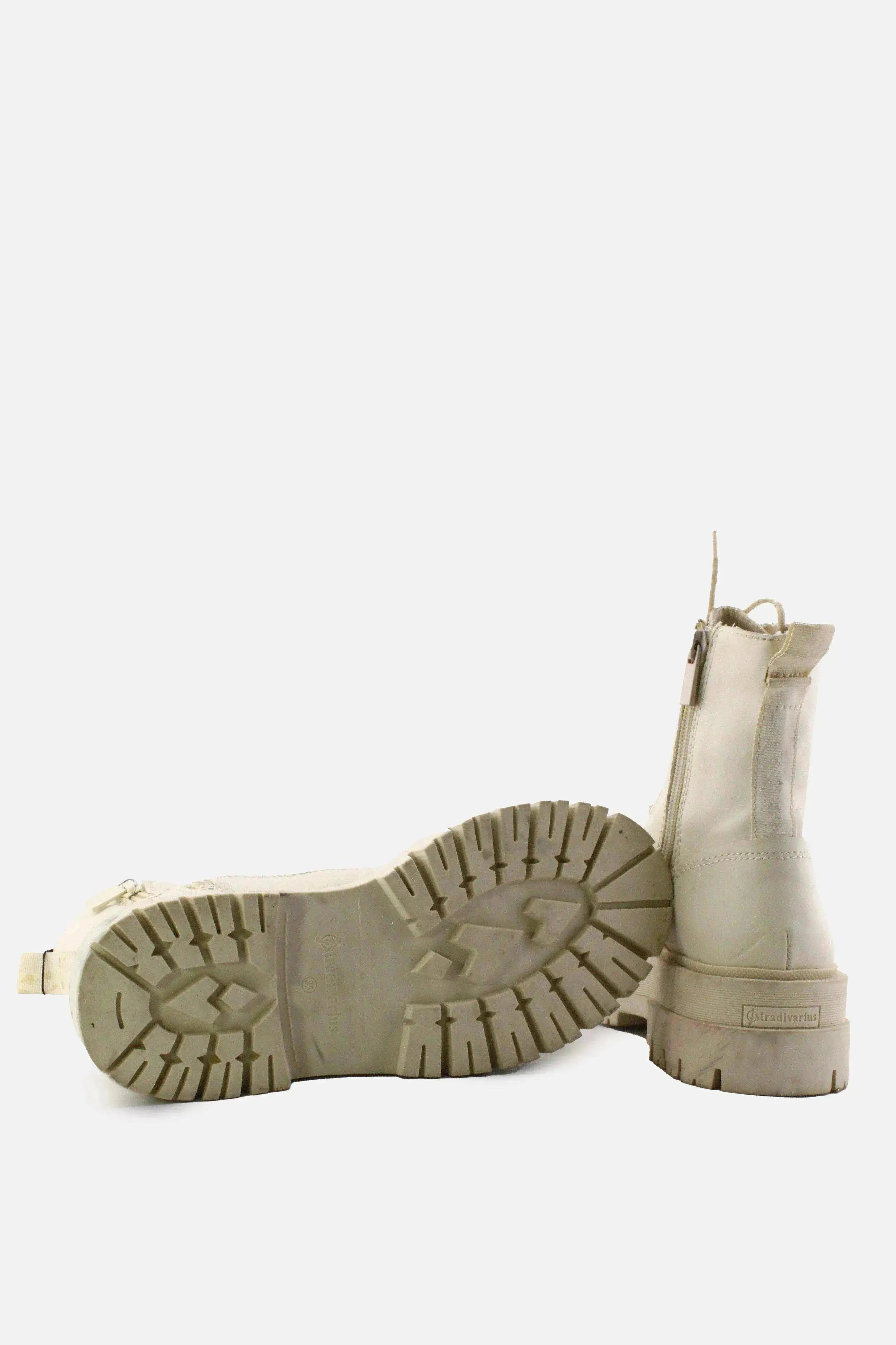 Stradivarius Zipper Laces Combat Boots | 100% Authentic Leather - sundaybazar