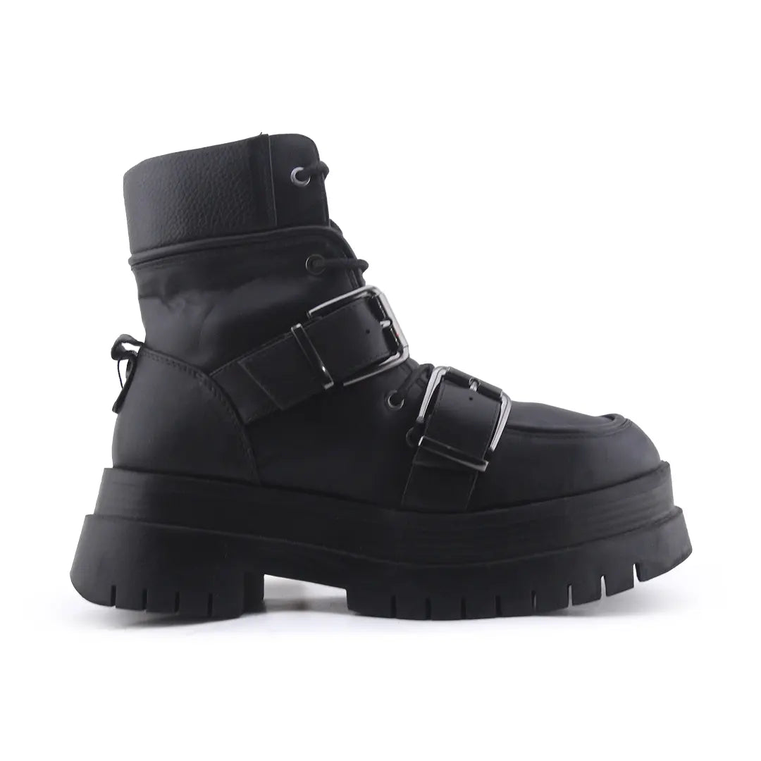 Bershka Zipper Buckle Strap Lace Up Ankle Boot | 100% Authentic Leather