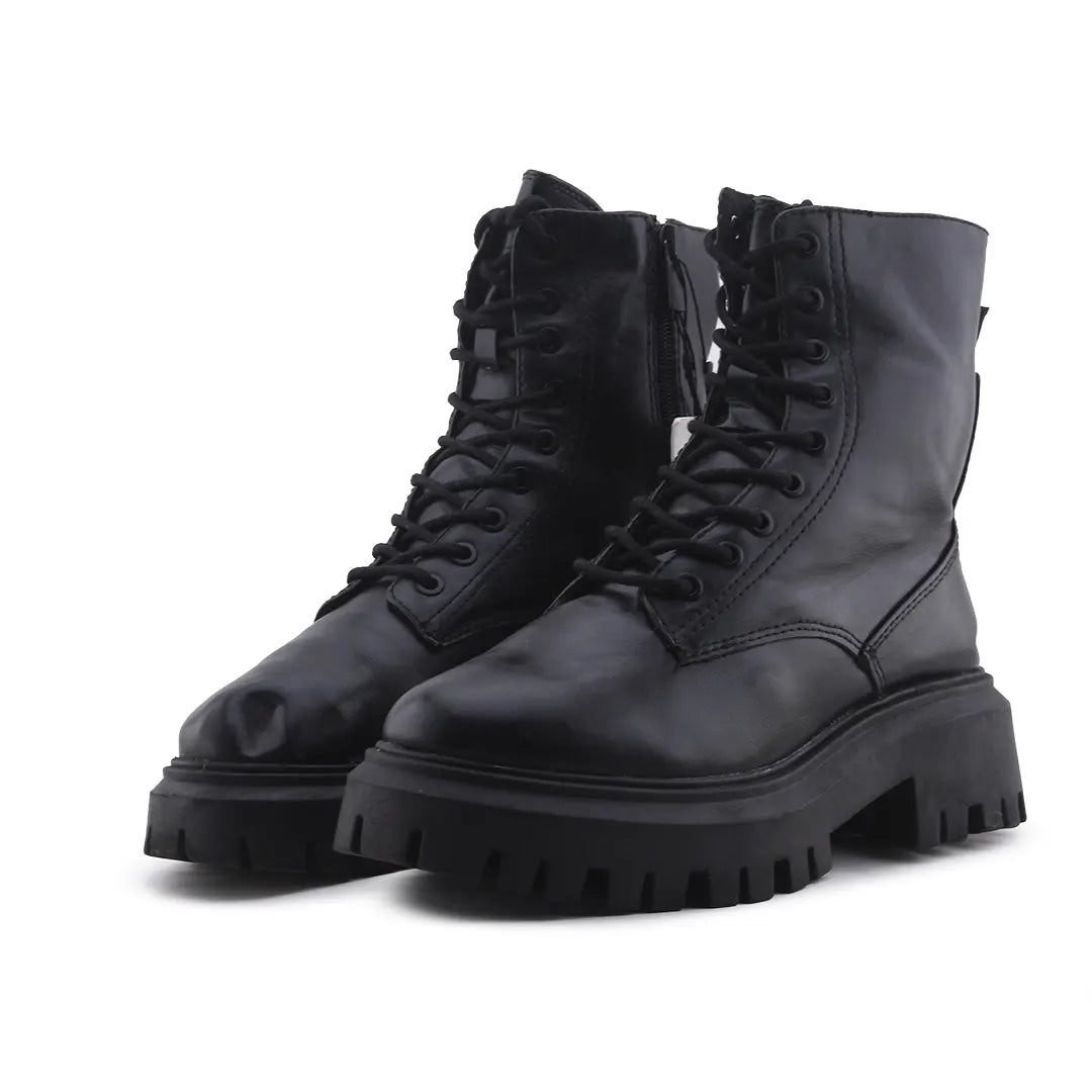 Stradivarius Zipper Lace Up Ankle Boot | 100% Authentic Leather