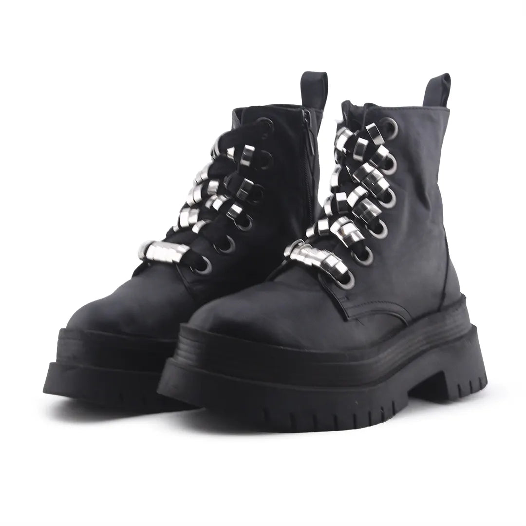 Bershka Zipper Lace Up Ankle Boot | 100% Authentic Leather
