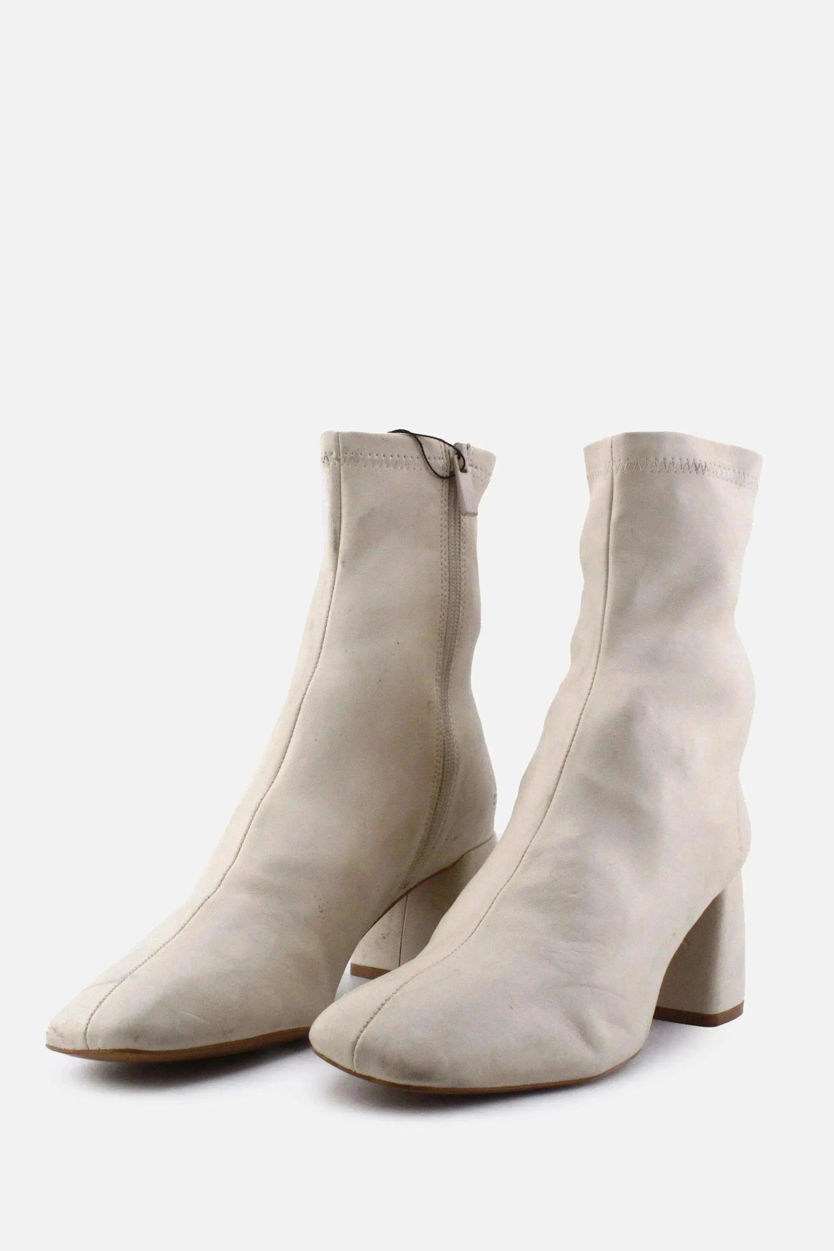 Stradivarius Zipper Block Heels Ankle Boots | 100% Authentic Leather - sundaybazar